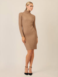 APART Rippenstrickkleid mit Rollkragen | camel