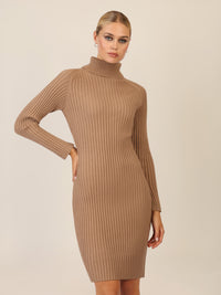 APART Rippenstrickkleid mit Rollkragen | camel