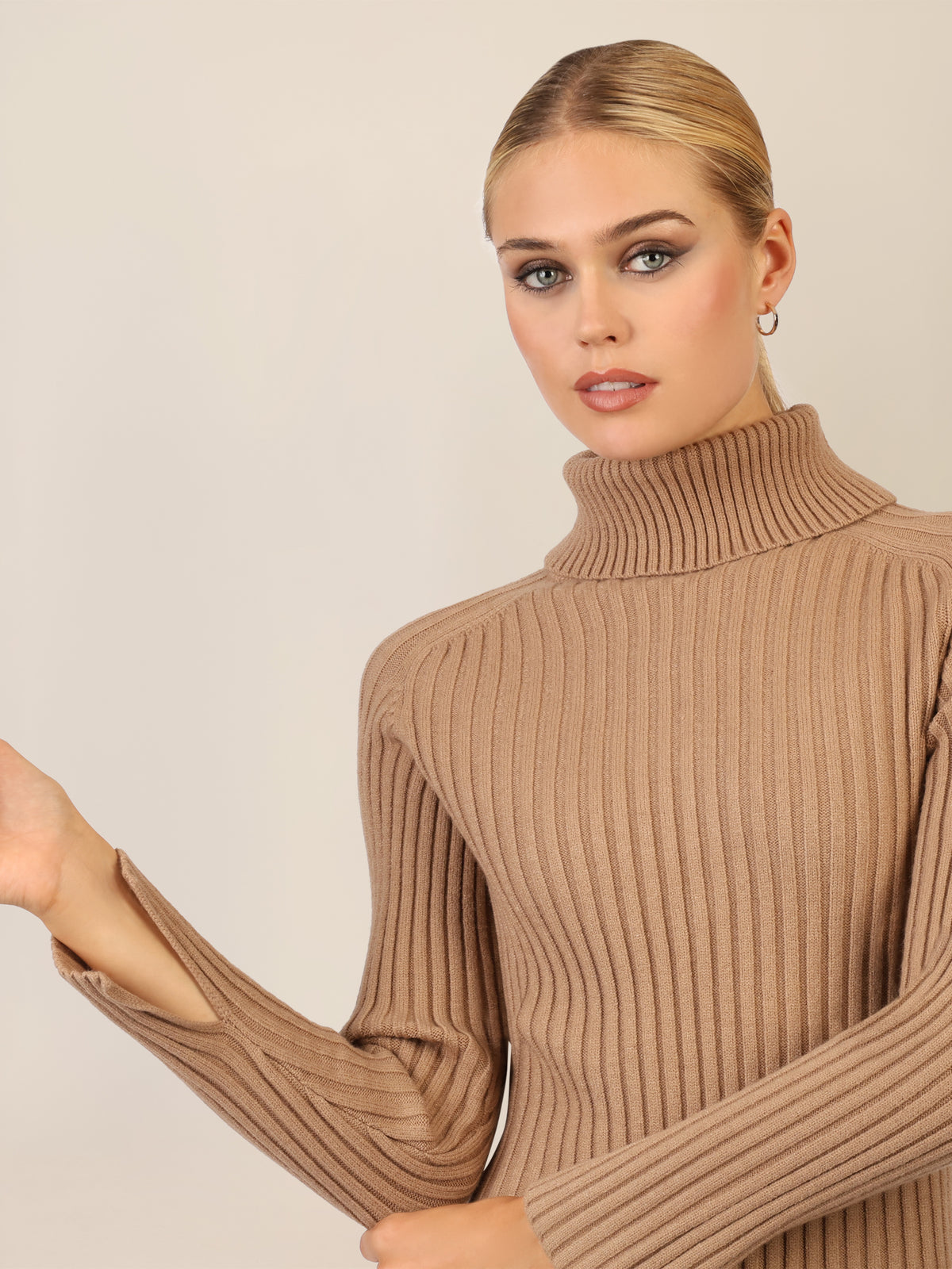 APART Rippenstrickkleid mit Rollkragen | camel