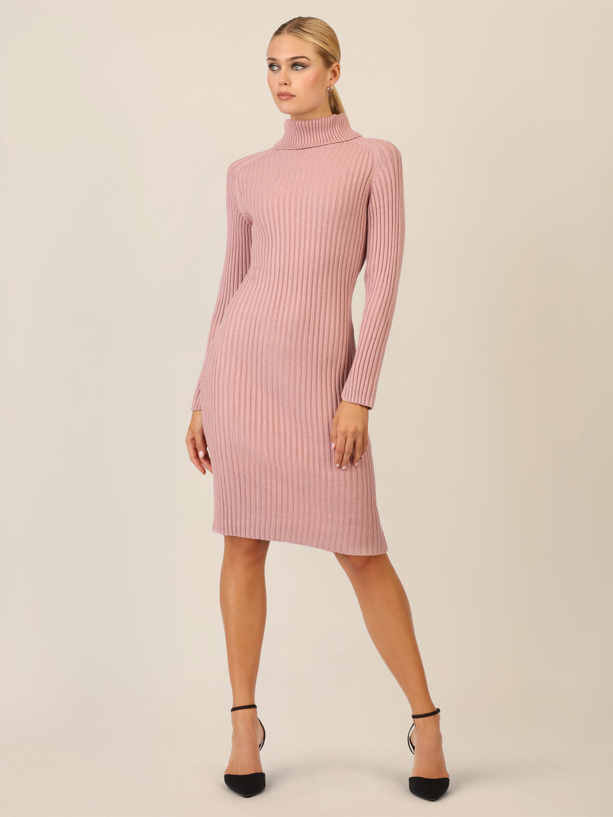 APART Rippenstrickkleid mit Rollkragen | mauve