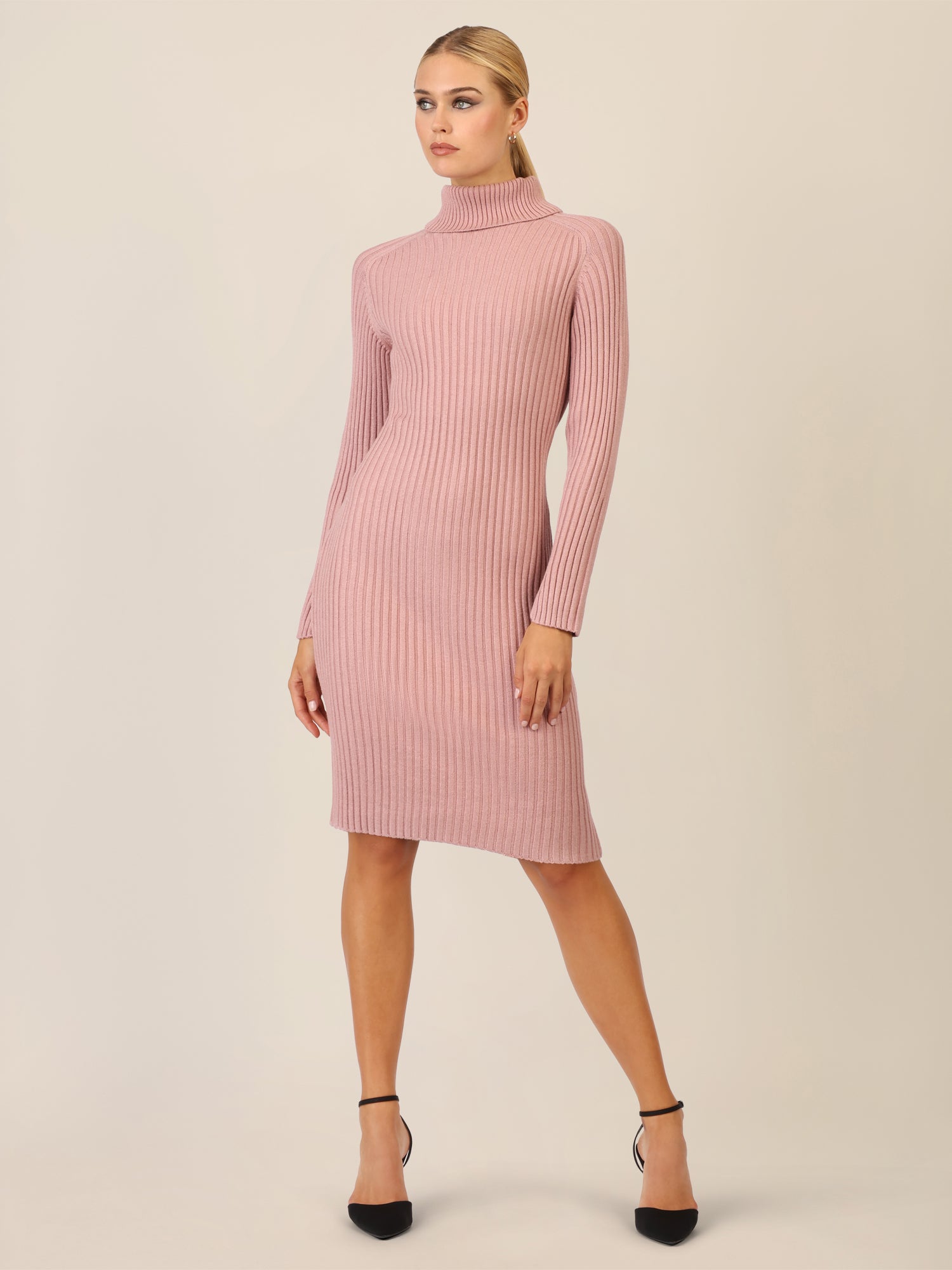 APART Rippenstrickkleid mit Rollkragen | mauve