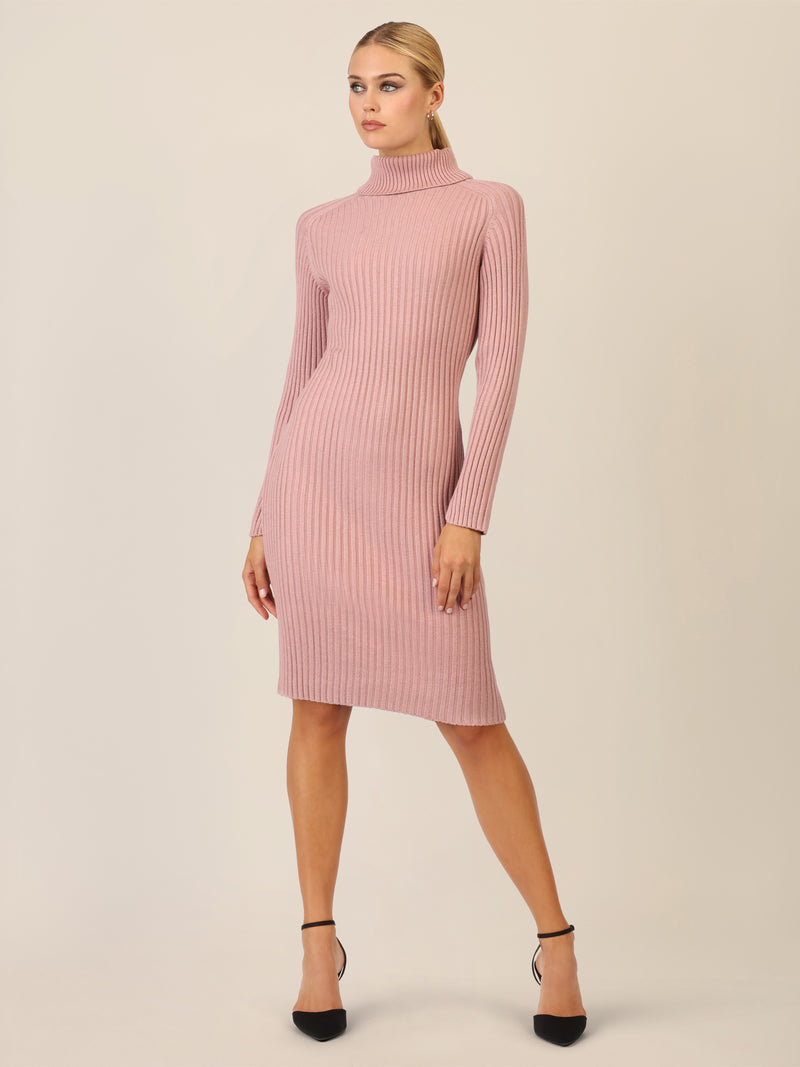 APART Rippenstrickkleid mit Rollkragen | mauve