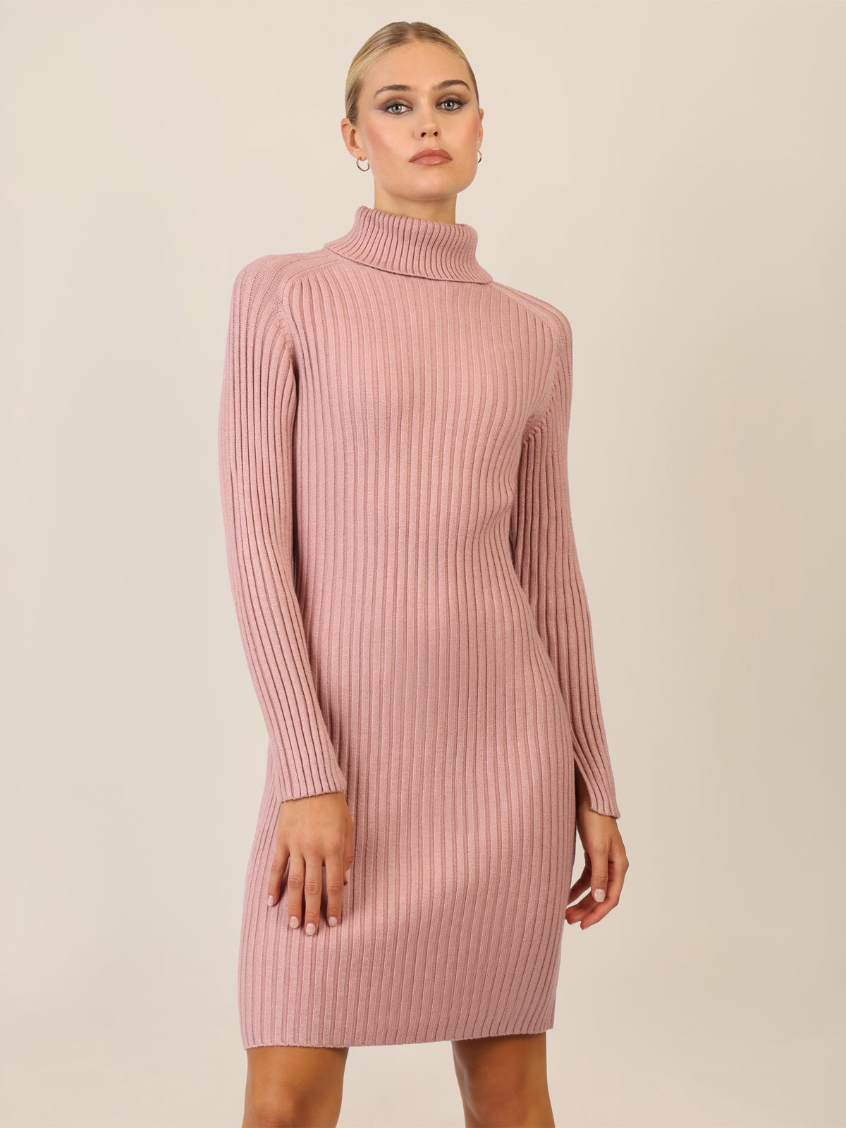 APART Rippenstrickkleid mit Rollkragen | mauve