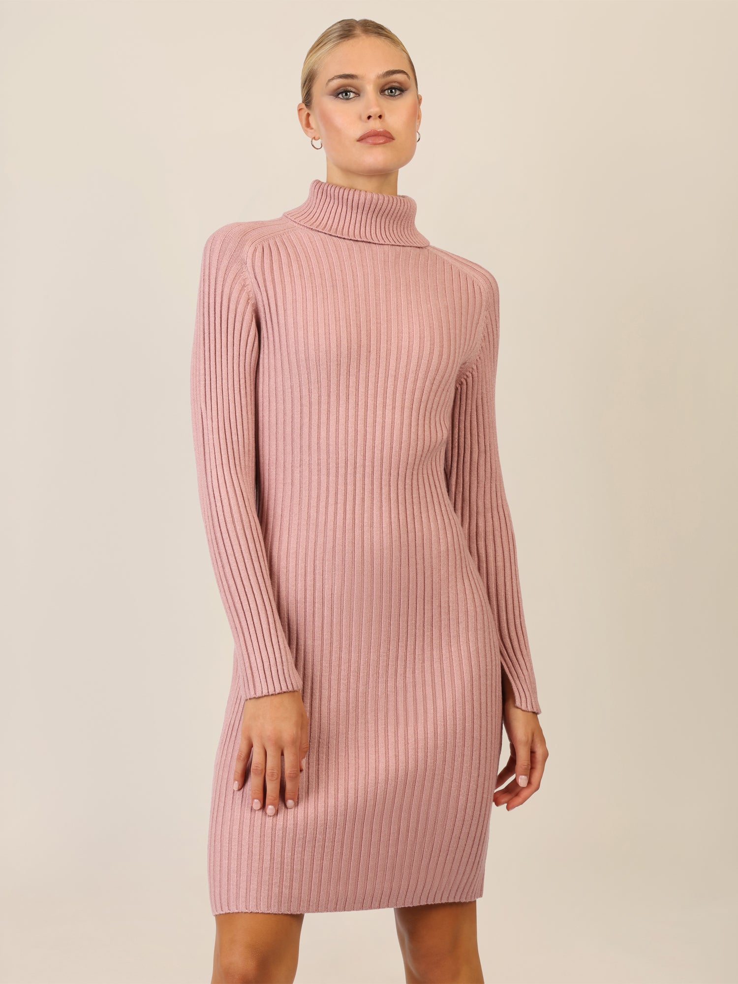APART Rippenstrickkleid mit Rollkragen | mauve