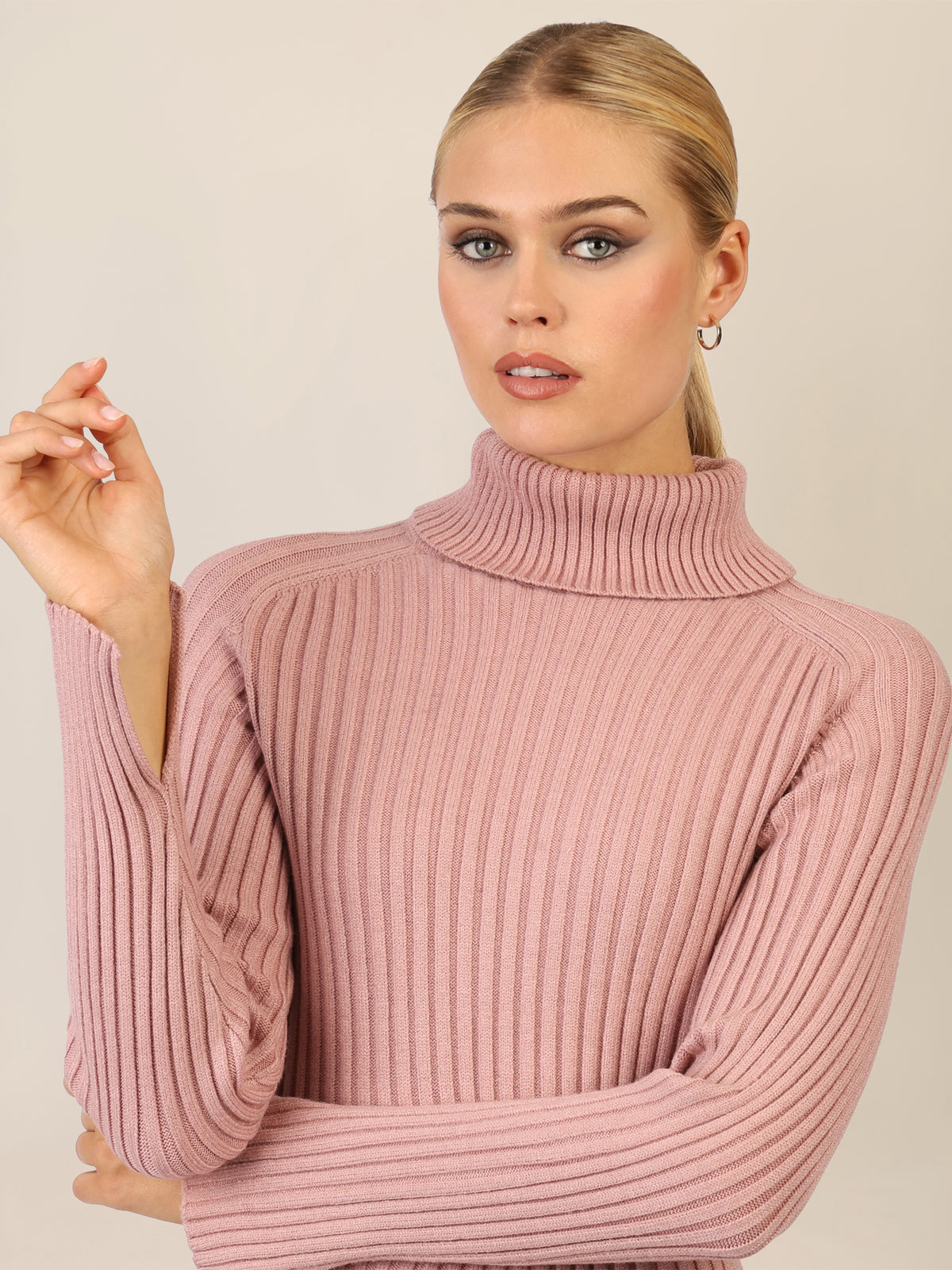 APART Rippenstrickkleid mit Rollkragen | mauve