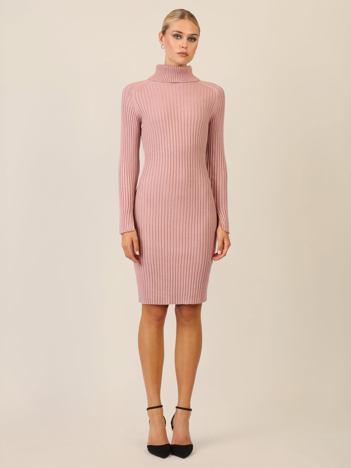 APART Rippenstrickkleid mit Rollkragen | mauve
