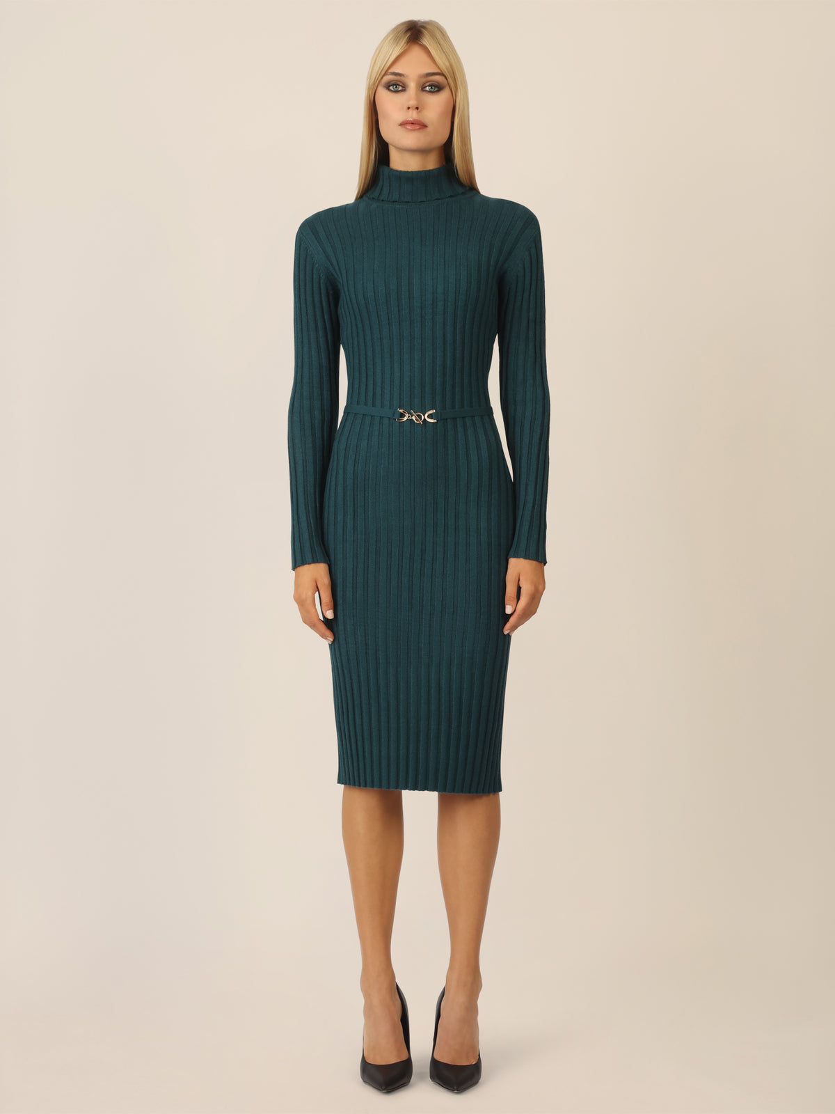 APART Midistrickkleid mit Gürtel | dunkelgrün