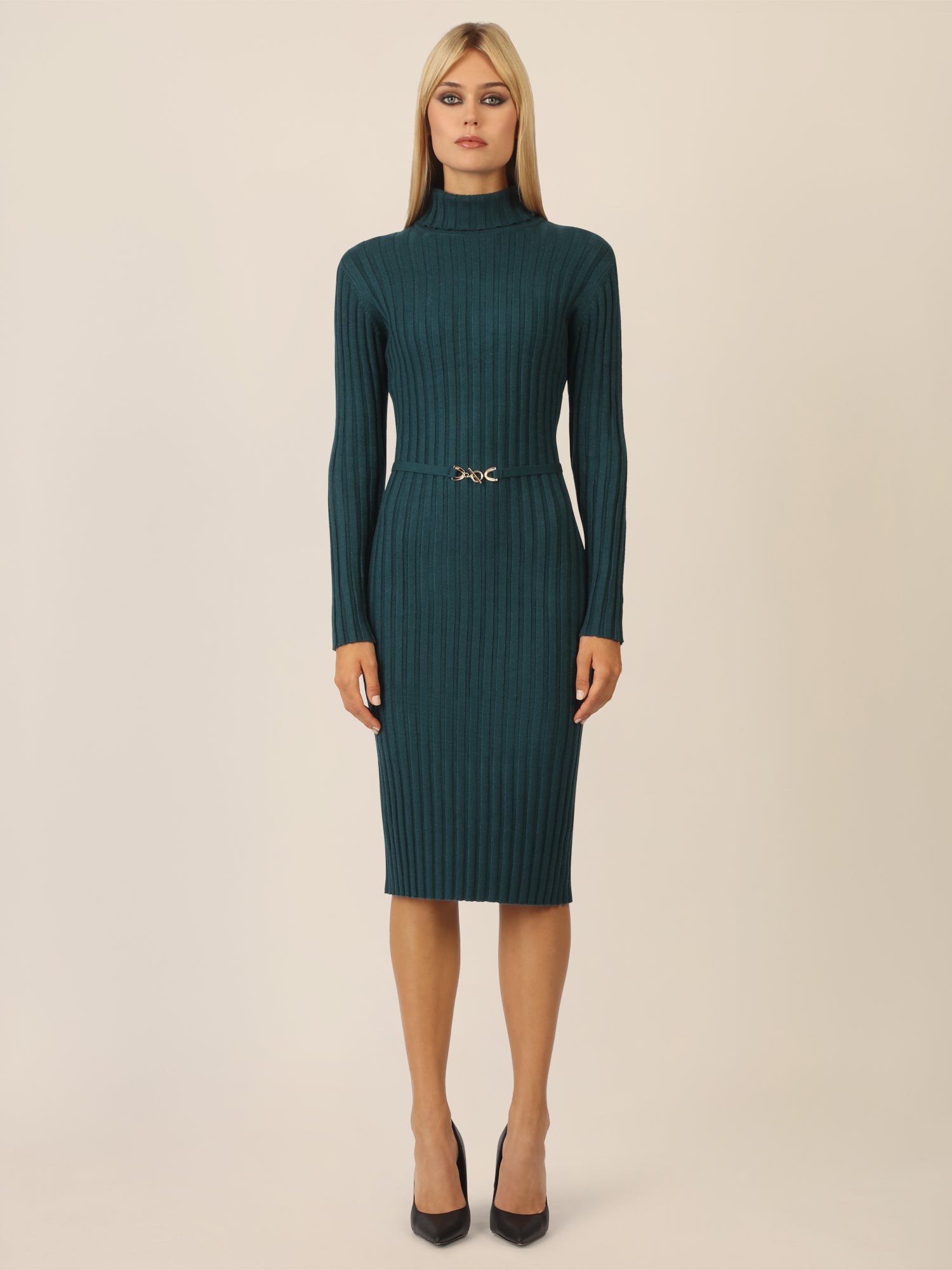 APART Midistrickkleid mit Gürtel | dunkelgrün