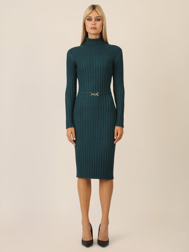 APART Midistrickkleid mit Gürtel | dunkelgrün