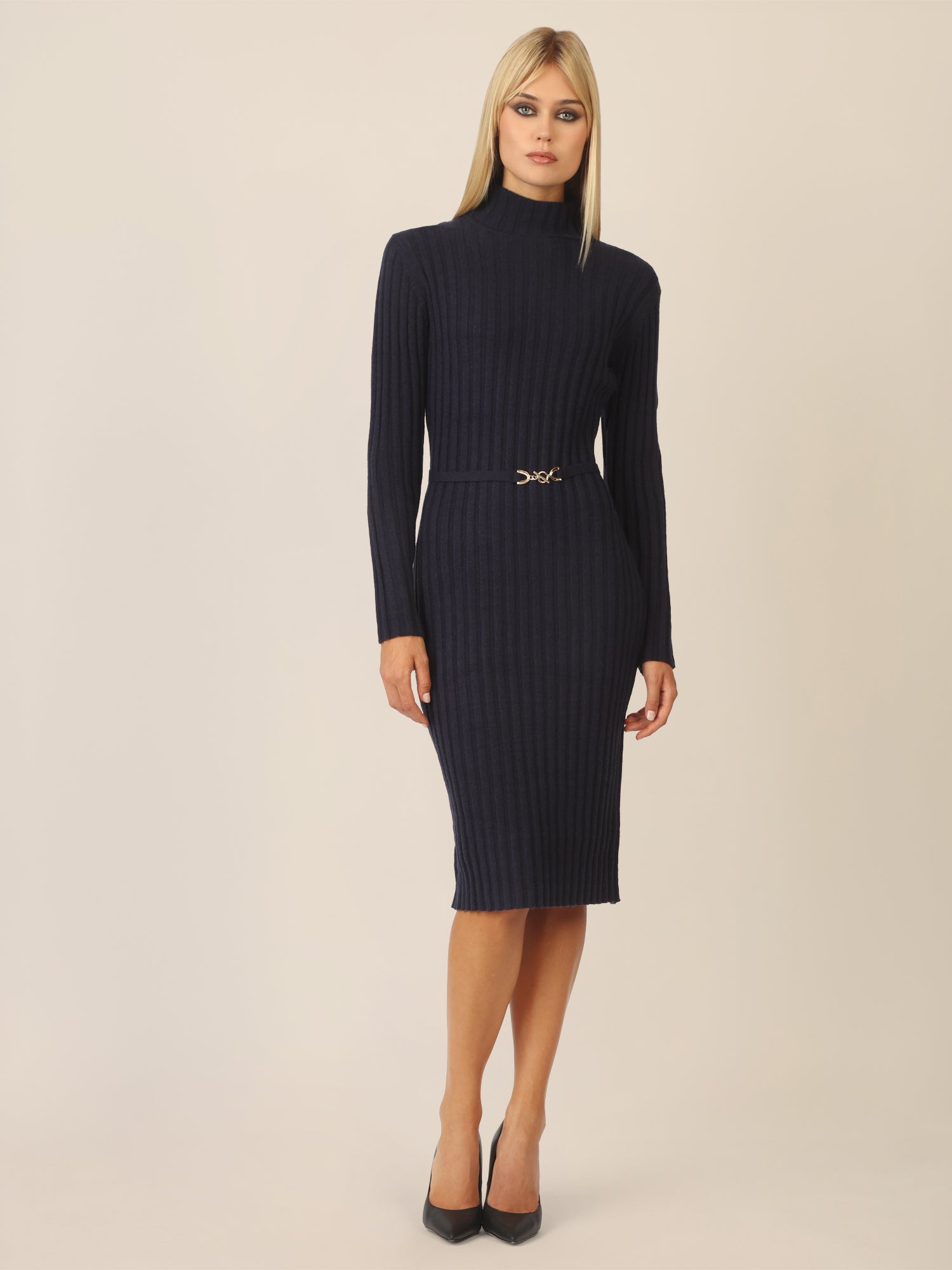 APART Midistrickkleid mit Gürtel | nachtblau