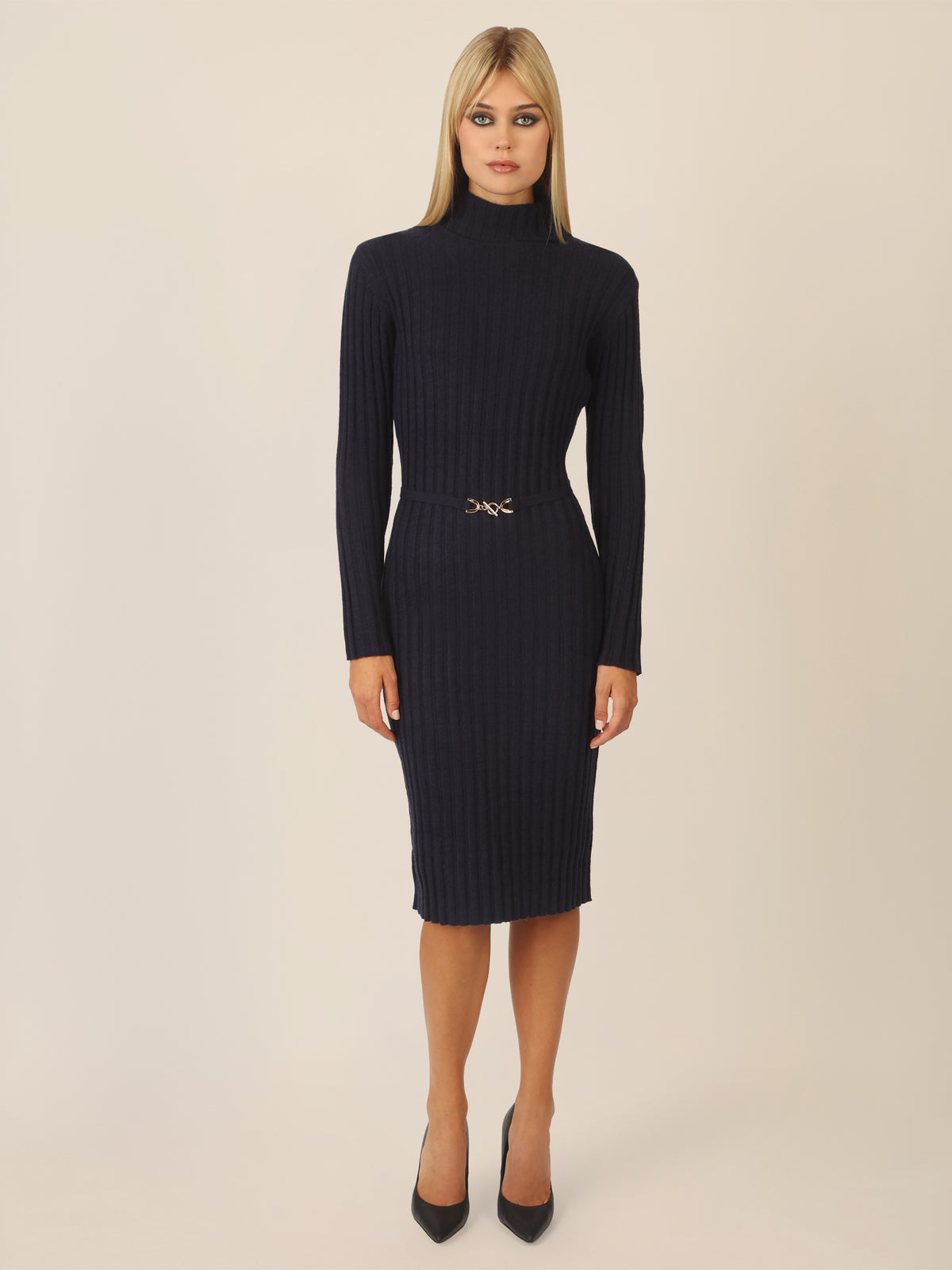APART Midistrickkleid mit Gürtel | nachtblau