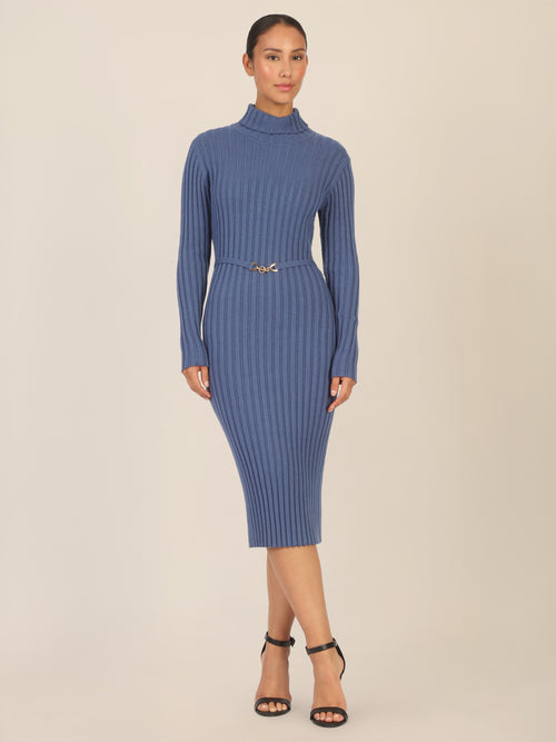 APART Midistrickkleid mit Gürtel | mittelblau image 1