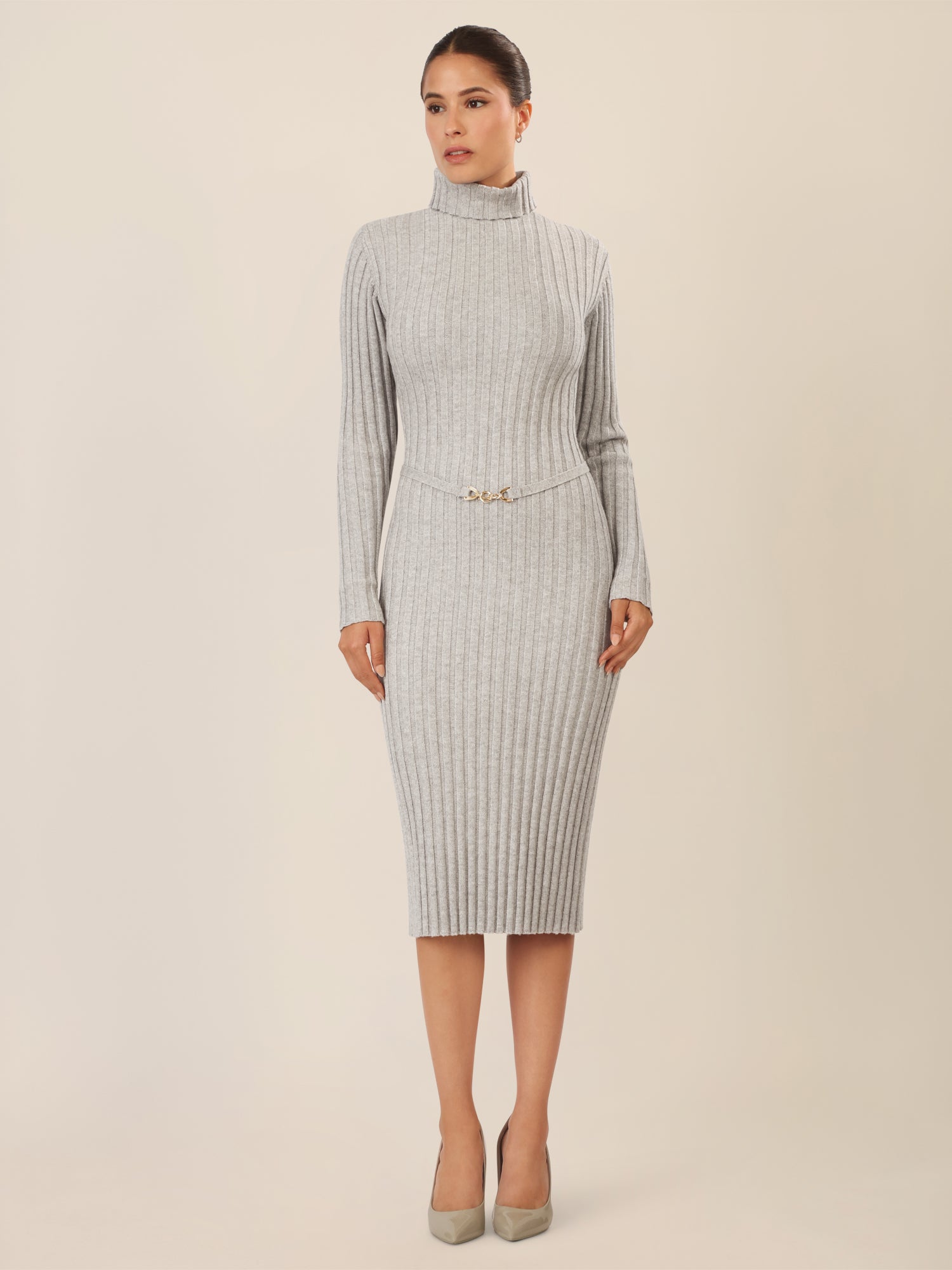 APART Midistrickkleid mit Gürtel | grau melange