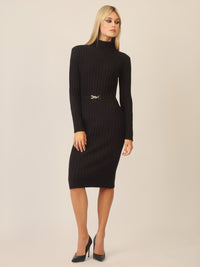 APART Midistrickkleid mit Gürtel | schwarz
