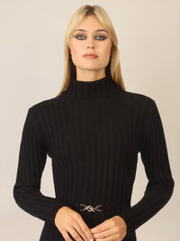 APART Midistrickkleid mit Gürtel | schwarz