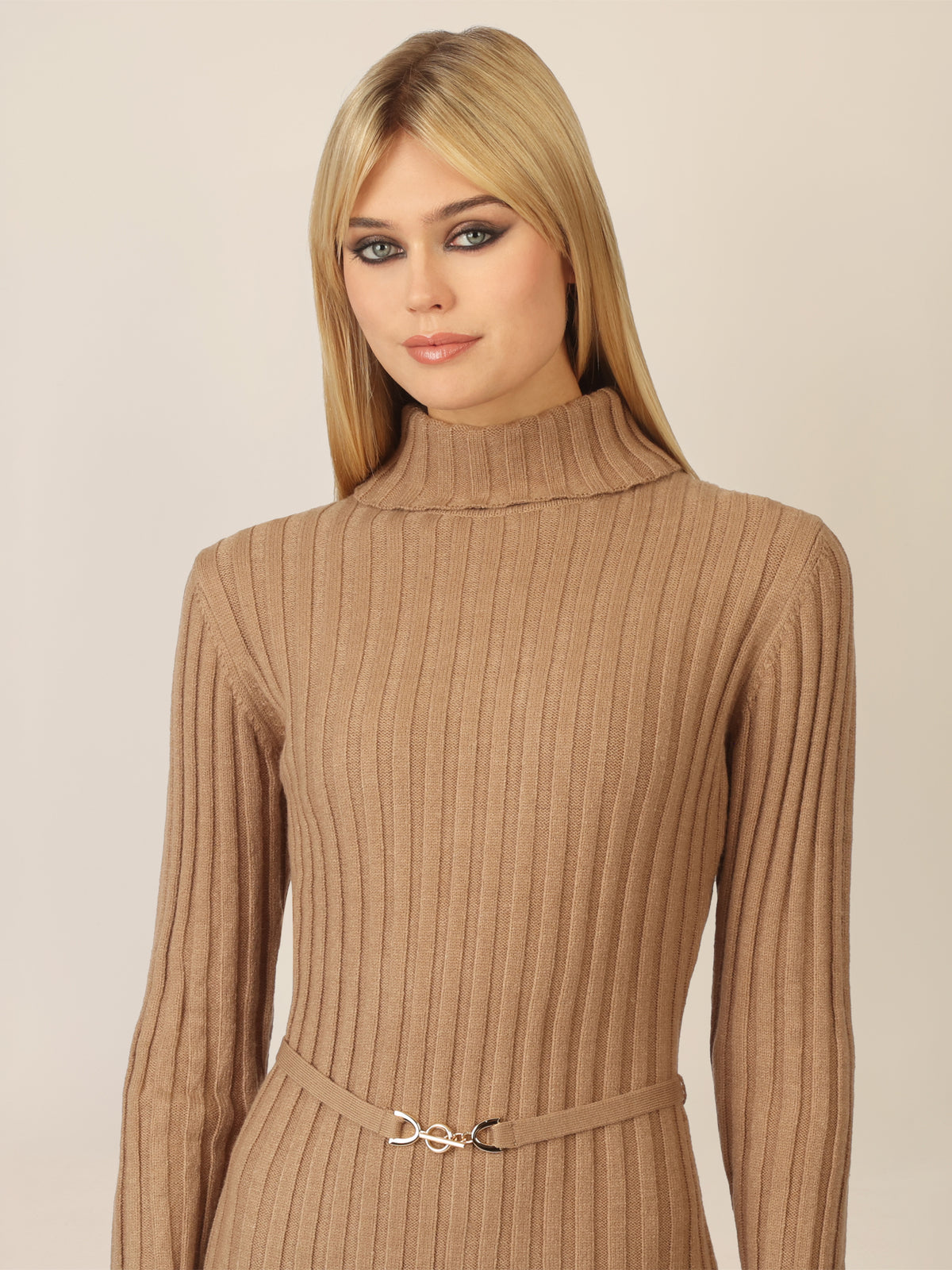 APART Midistrickkleid mit Gürtel | camel