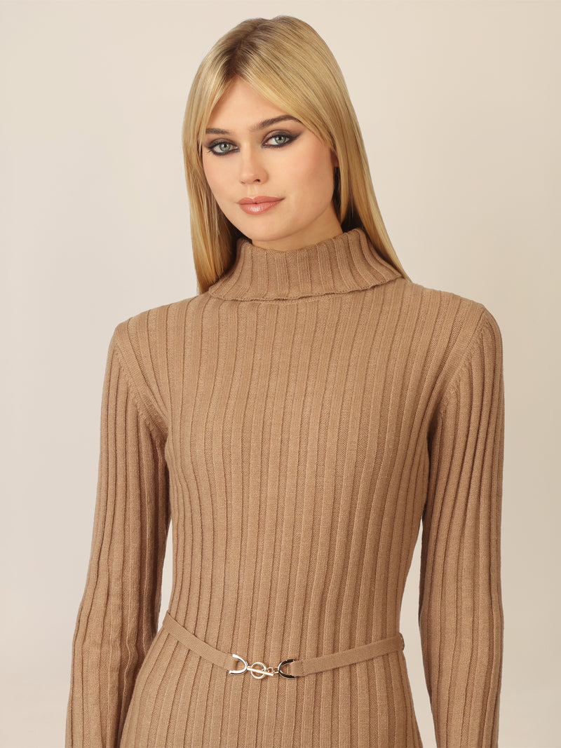 APART Midistrickkleid mit Gürtel | camel