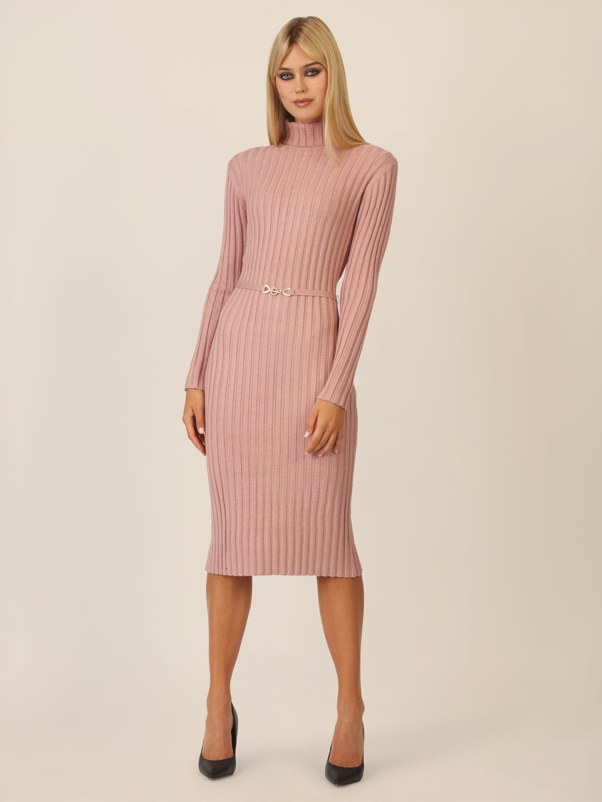 APART Midistrickkleid mit Gürtel | mauve