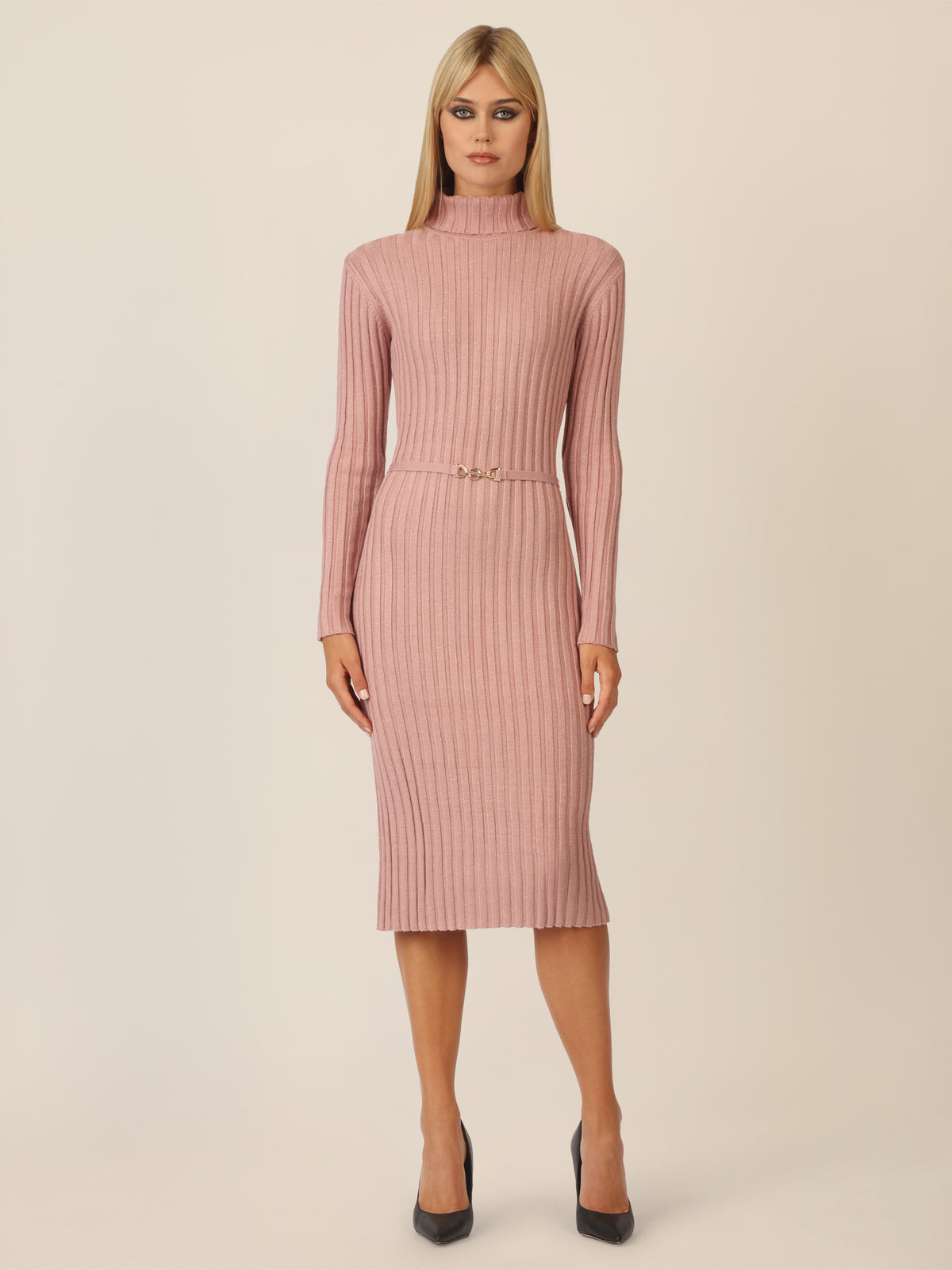 APART Midistrickkleid mit Gürtel | mauve