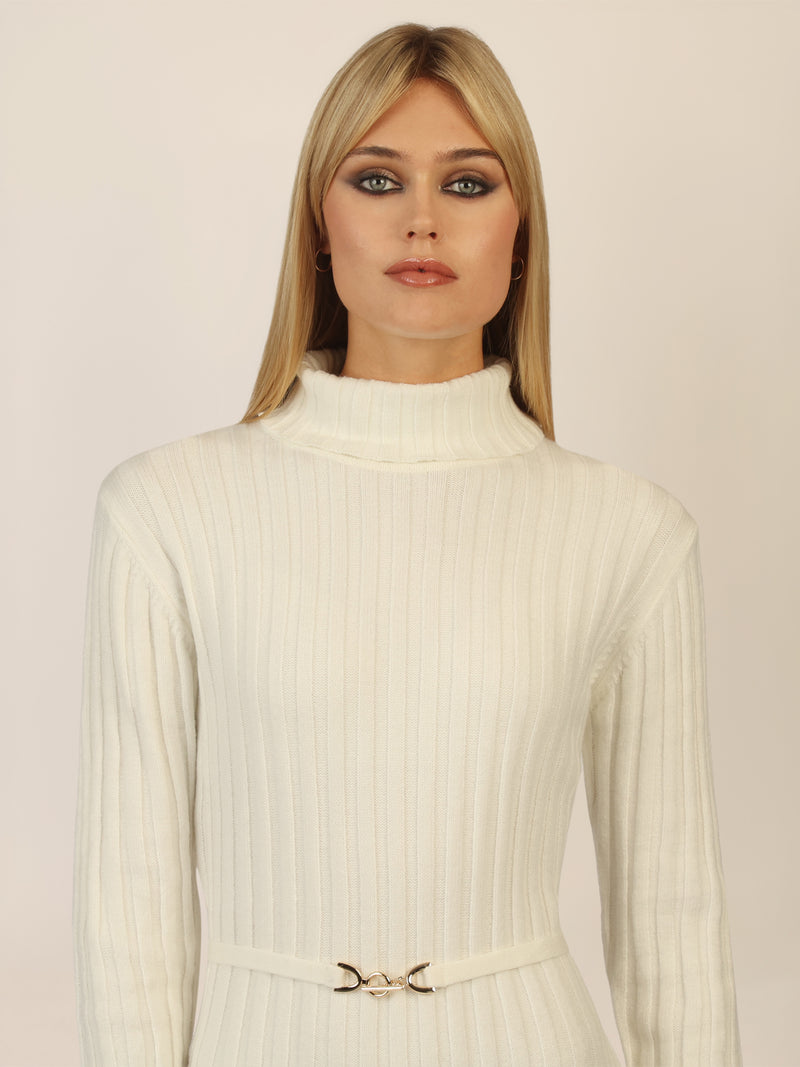APART Midistrickkleid mit Gürtel | creme