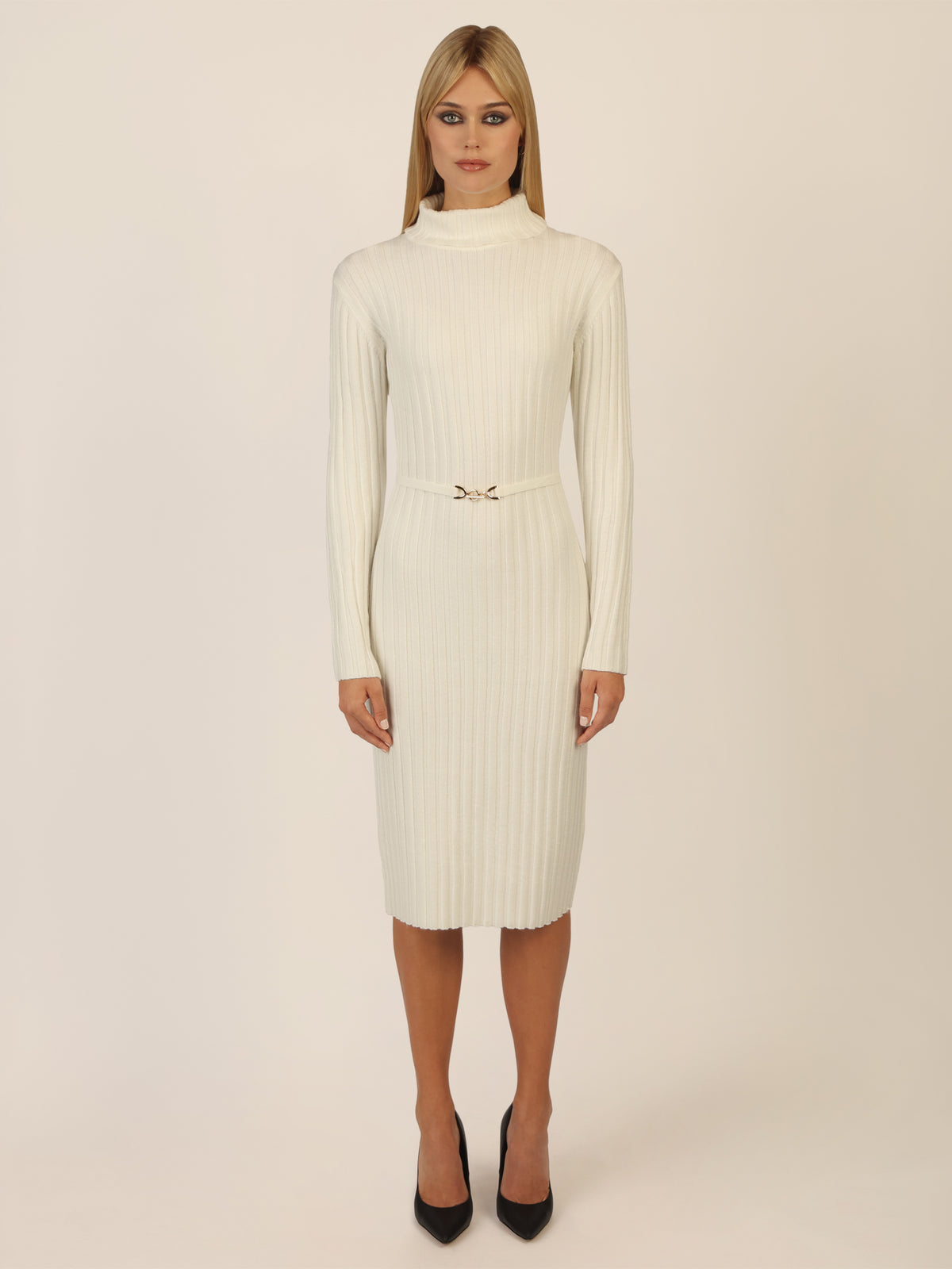 APART Midistrickkleid mit Gürtel | creme