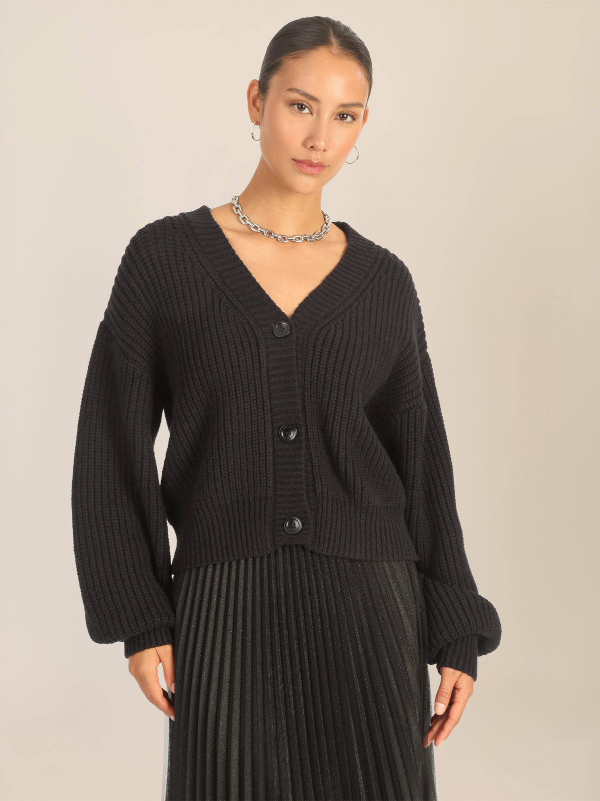 APART Oversized Strickjacke mit Knopfleiste | schwarz