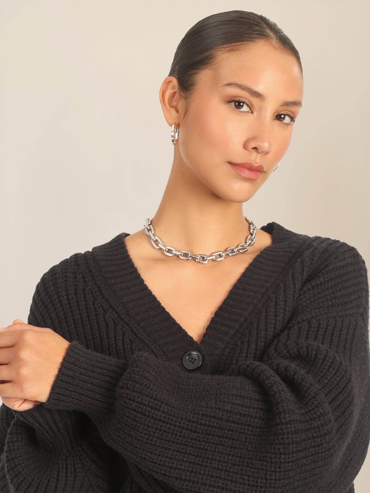 APART Oversized Strickjacke mit Knopfleiste | schwarz
