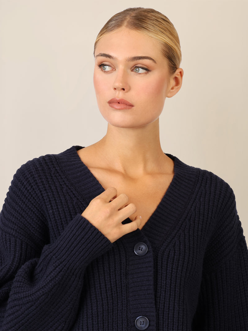 APART Oversized Strickjacke mit Knopfleiste | nachtblau