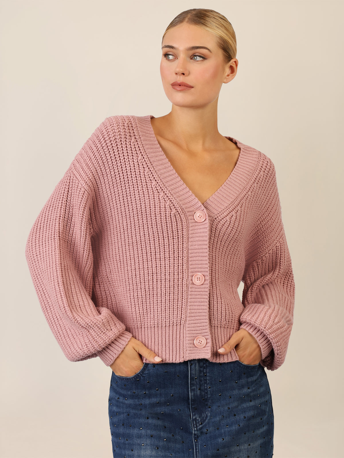 APART Oversized Strickjacke mit Knopfleiste | mauve