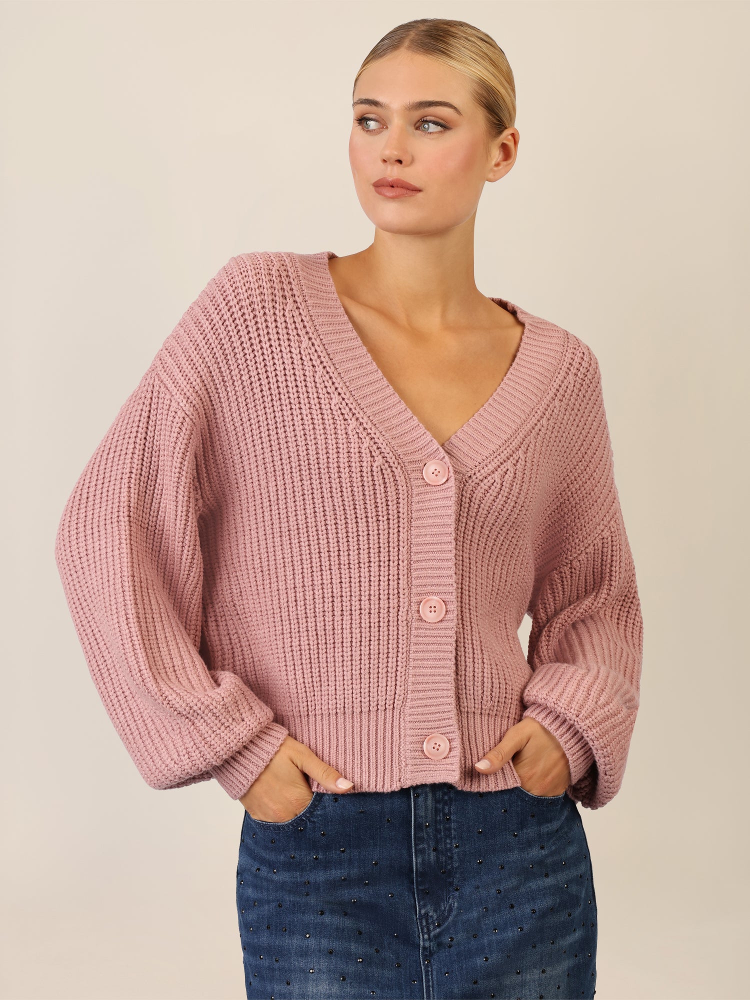 APART Oversized Strickjacke mit Knopfleiste | mauve
