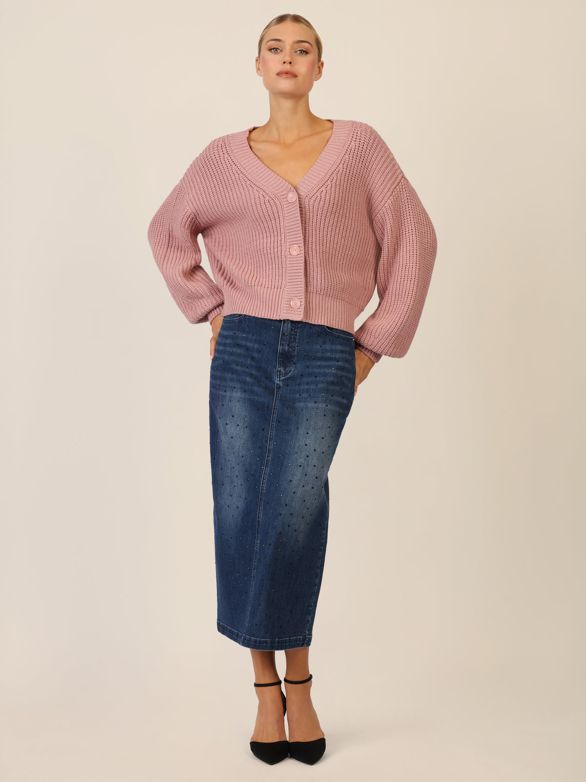 APART Oversized Strickjacke mit Knopfleiste | mauve