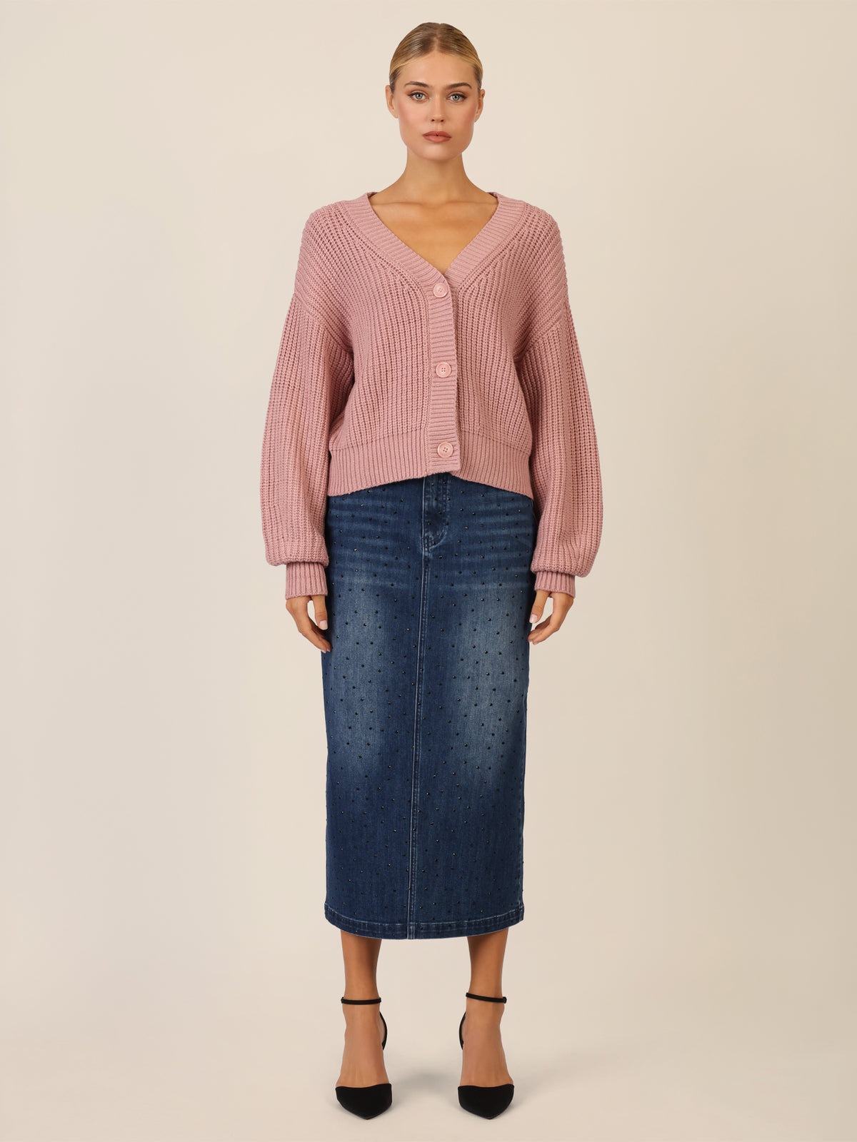 APART Oversized Strickjacke mit Knopfleiste | mauve