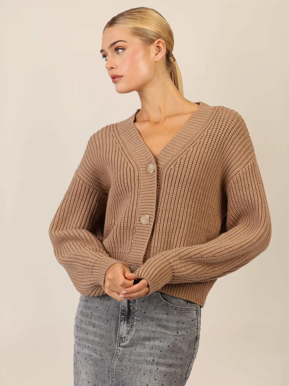 APART Oversized Strickjacke mit Knopfleiste | camel