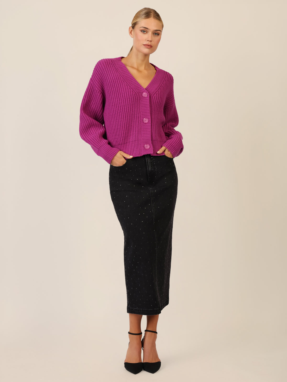 APART Oversized Strickjacke mit Knopfleiste | lila