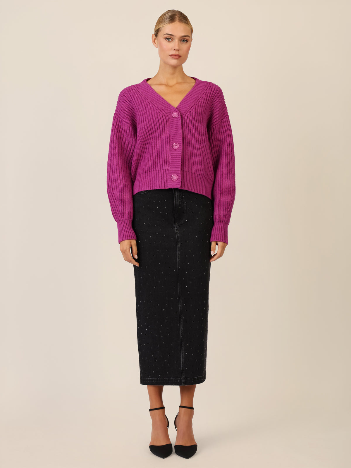 APART Oversized Strickjacke mit Knopfleiste | lila