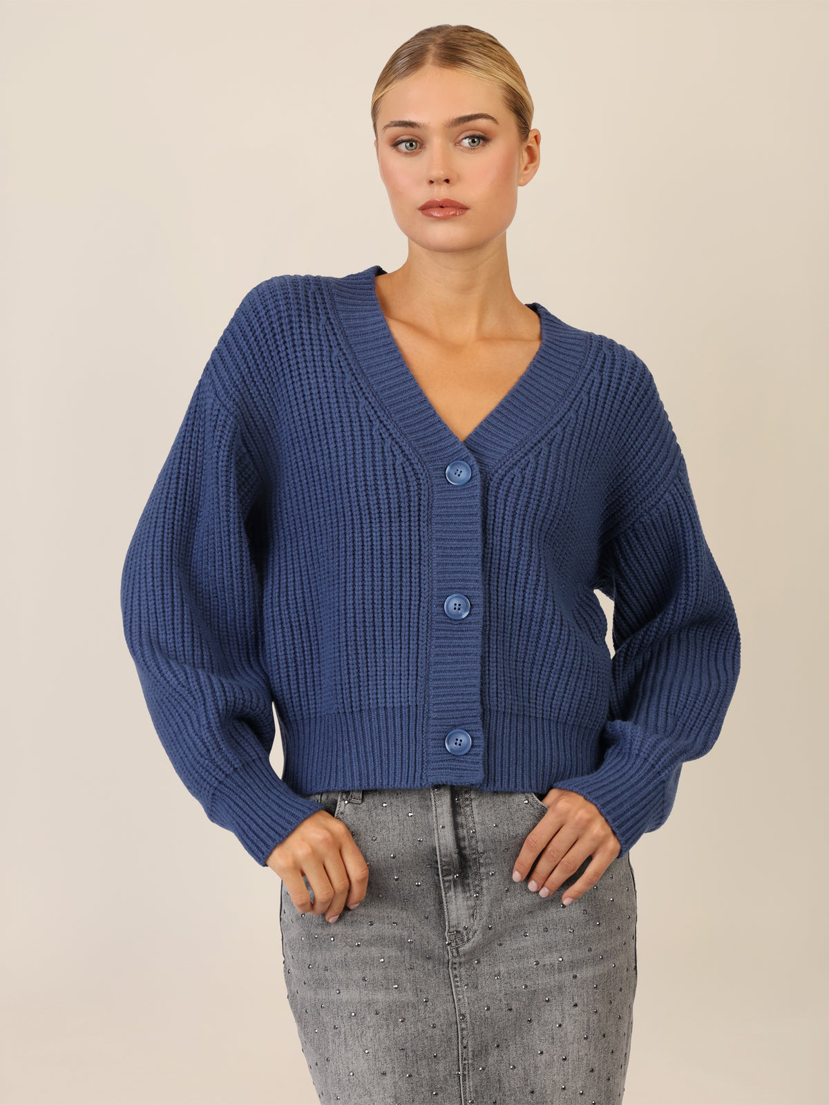 APART Oversized Strickjacke mit Knopfleiste | mittelblau