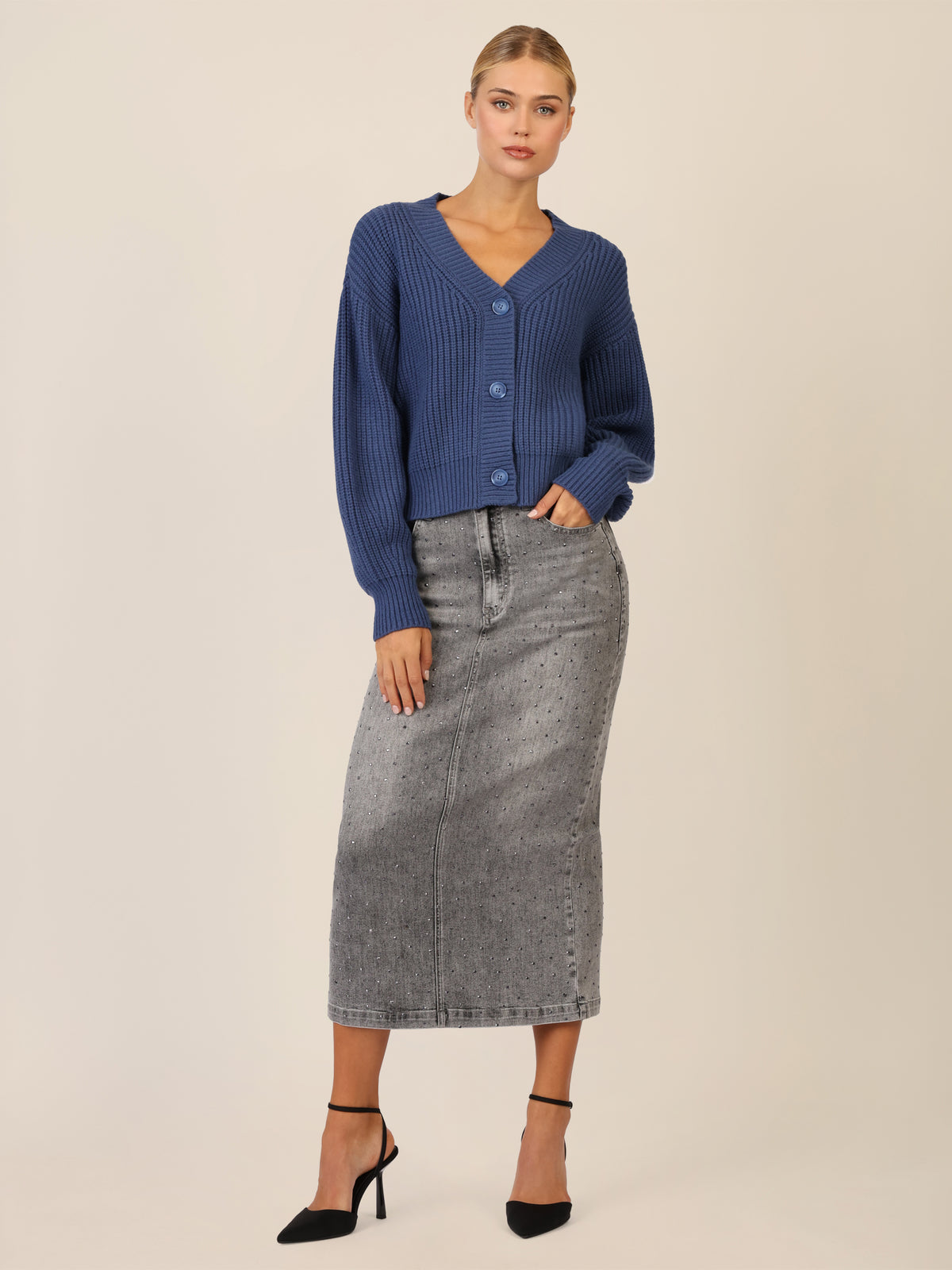 APART Oversized Strickjacke mit Knopfleiste | mittelblau