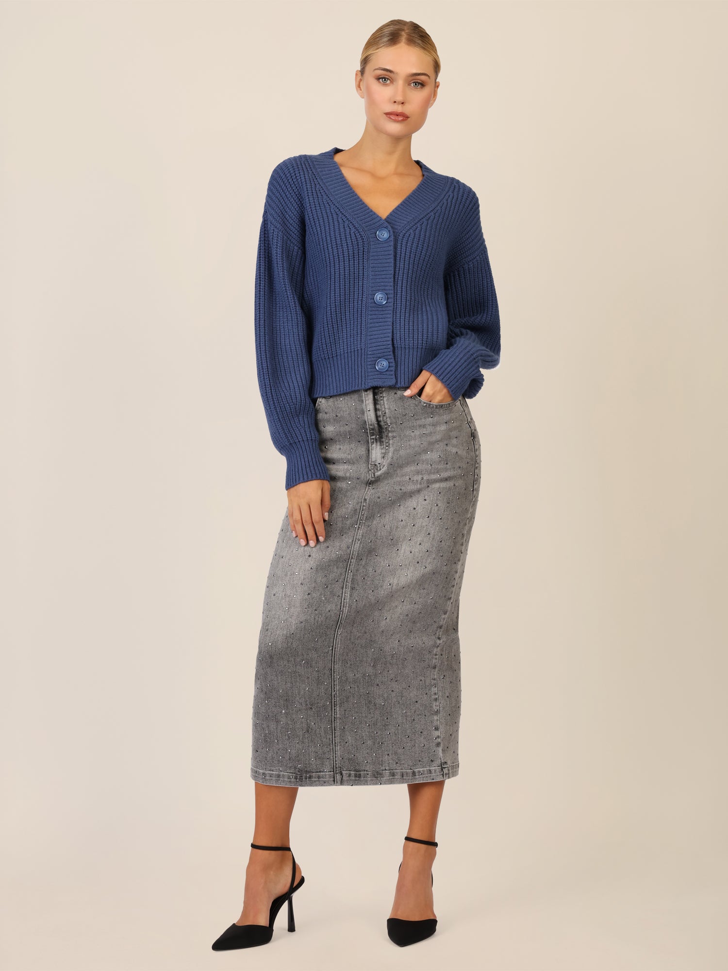 APART Oversized Strickjacke mit Knopfleiste | mittelblau