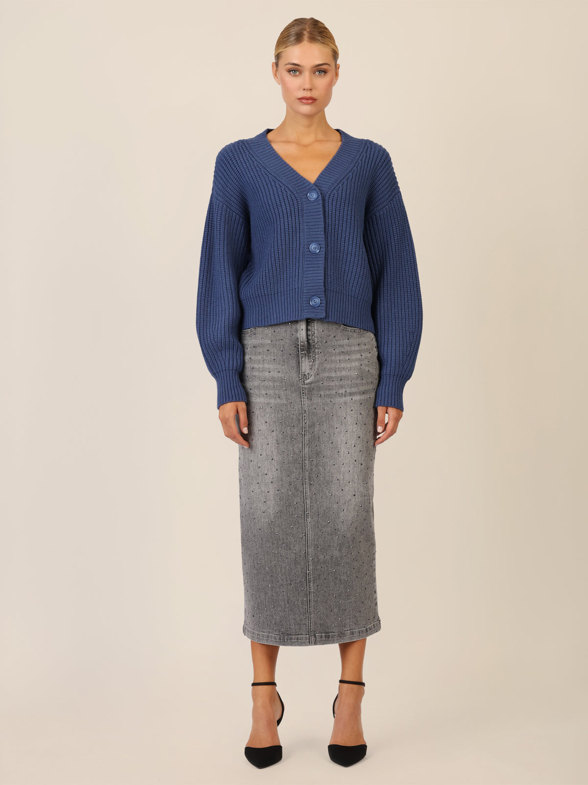 APART Oversized Strickjacke mit Knopfleiste | mittelblau
