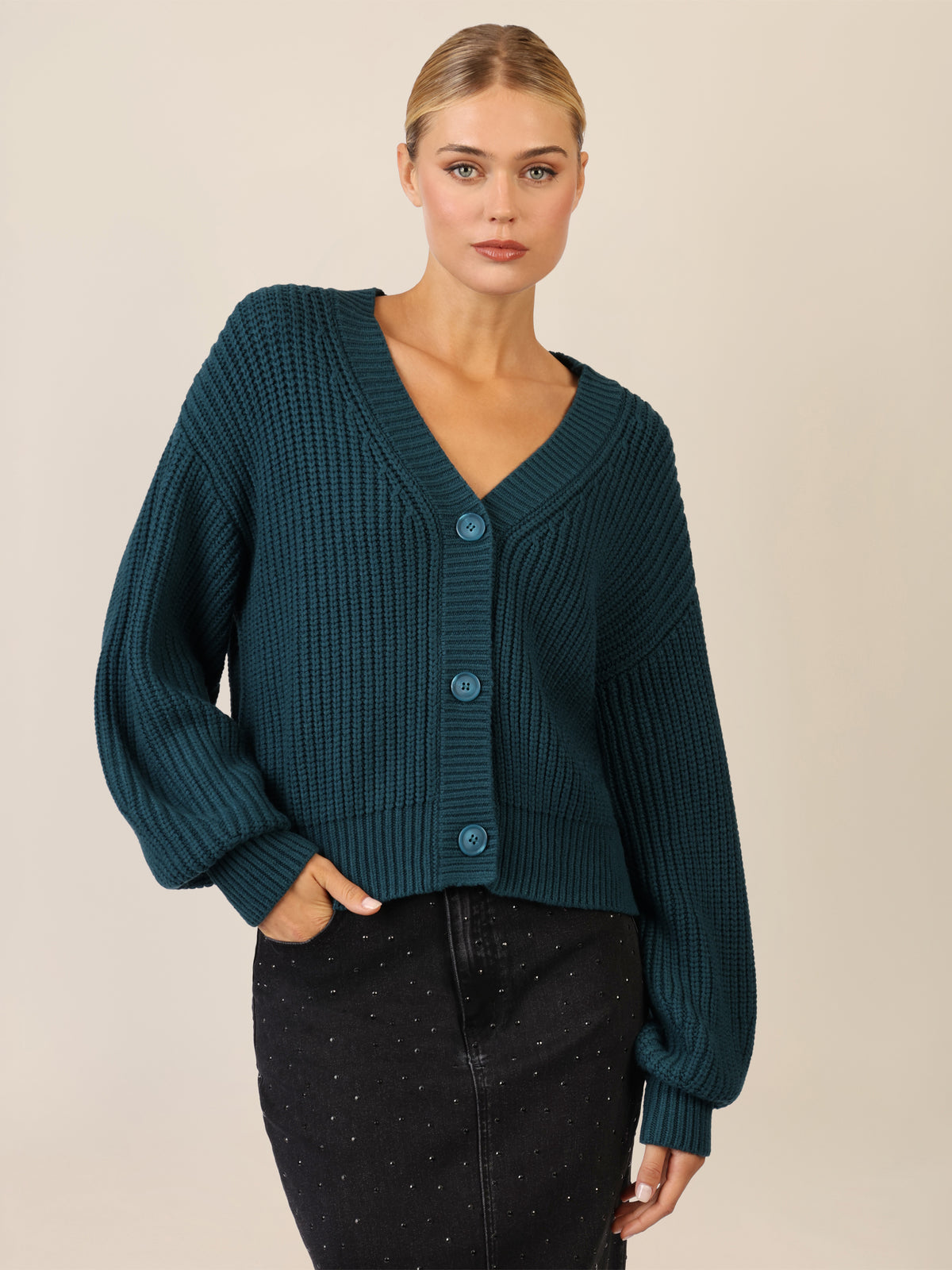 APART Oversized Strickjacke mit Knopfleiste | dunkelgrün