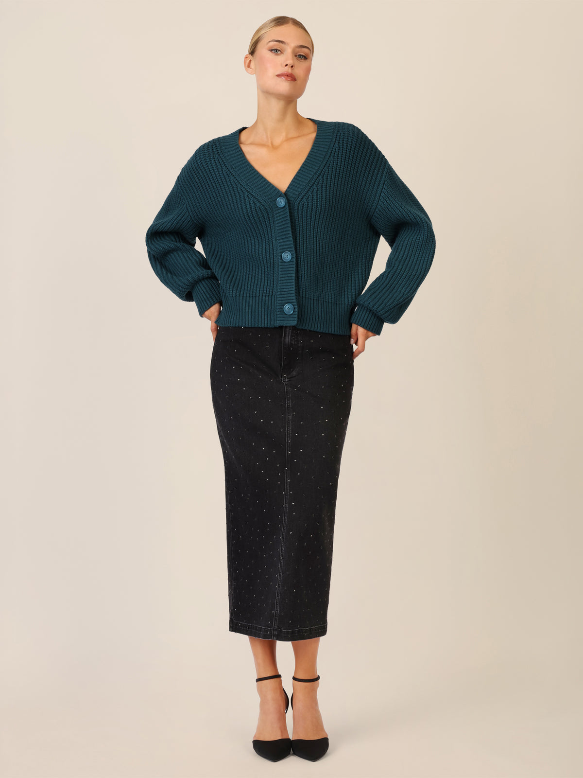 APART Oversized Strickjacke mit Knopfleiste | dunkelgrün