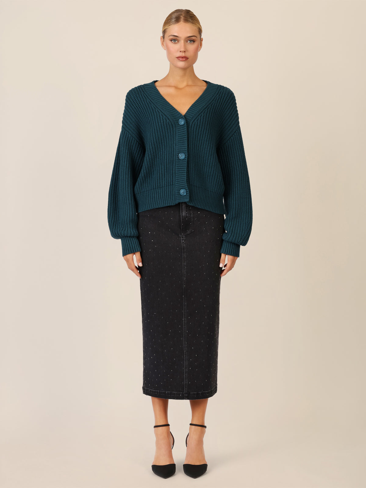 APART Oversized Strickjacke mit Knopfleiste | dunkelgrün