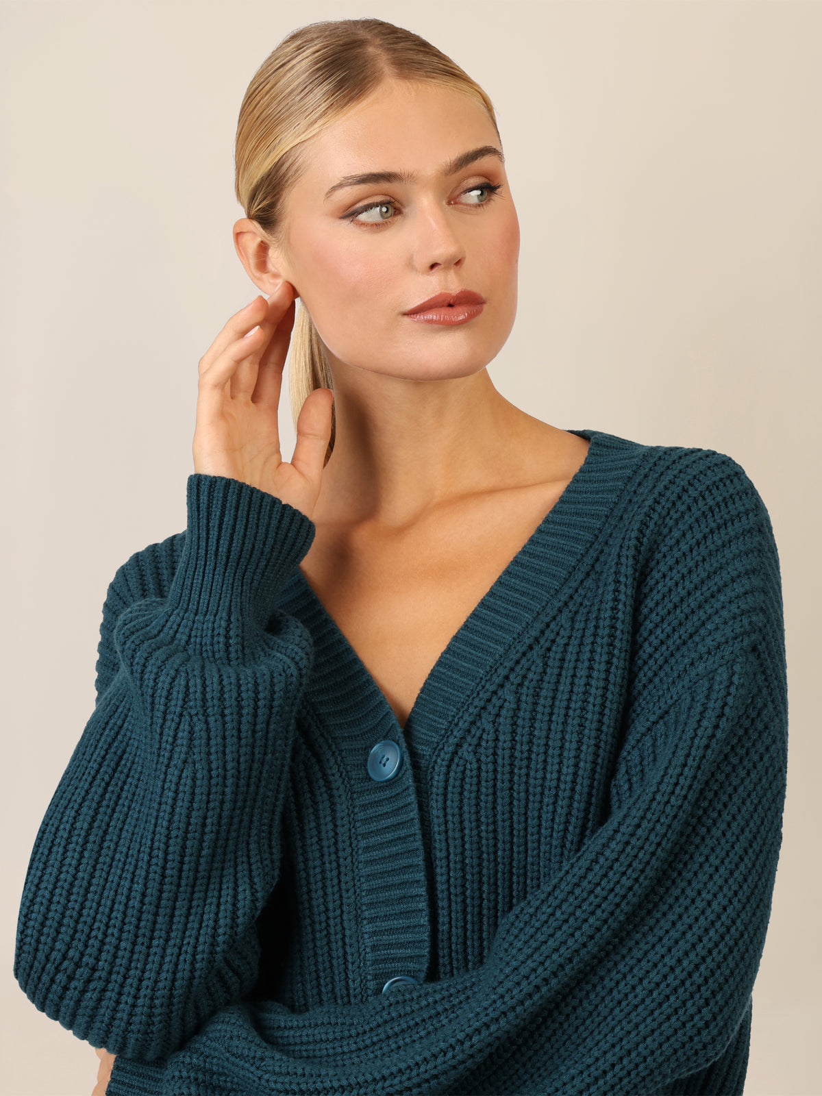 APART Oversized Strickjacke mit Knopfleiste | dunkelgrün
