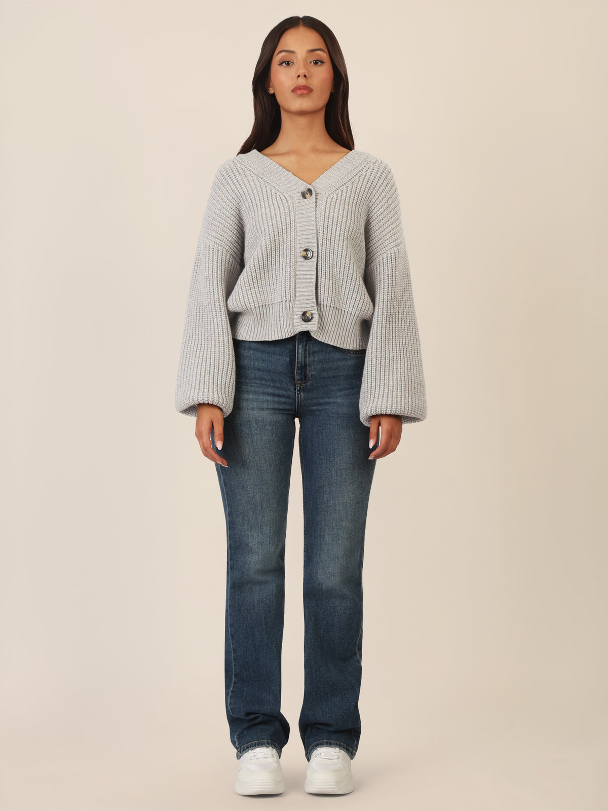 APART Oversized Strickjacke mit Knopfleiste | graumeliert