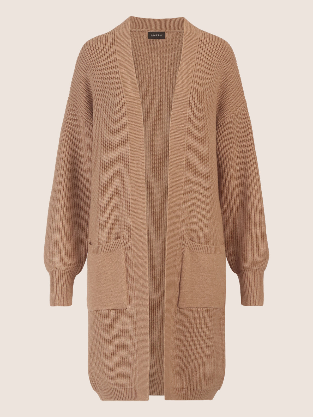 APART Lange Strickjacke mit aufgesetzten Taschen | camel