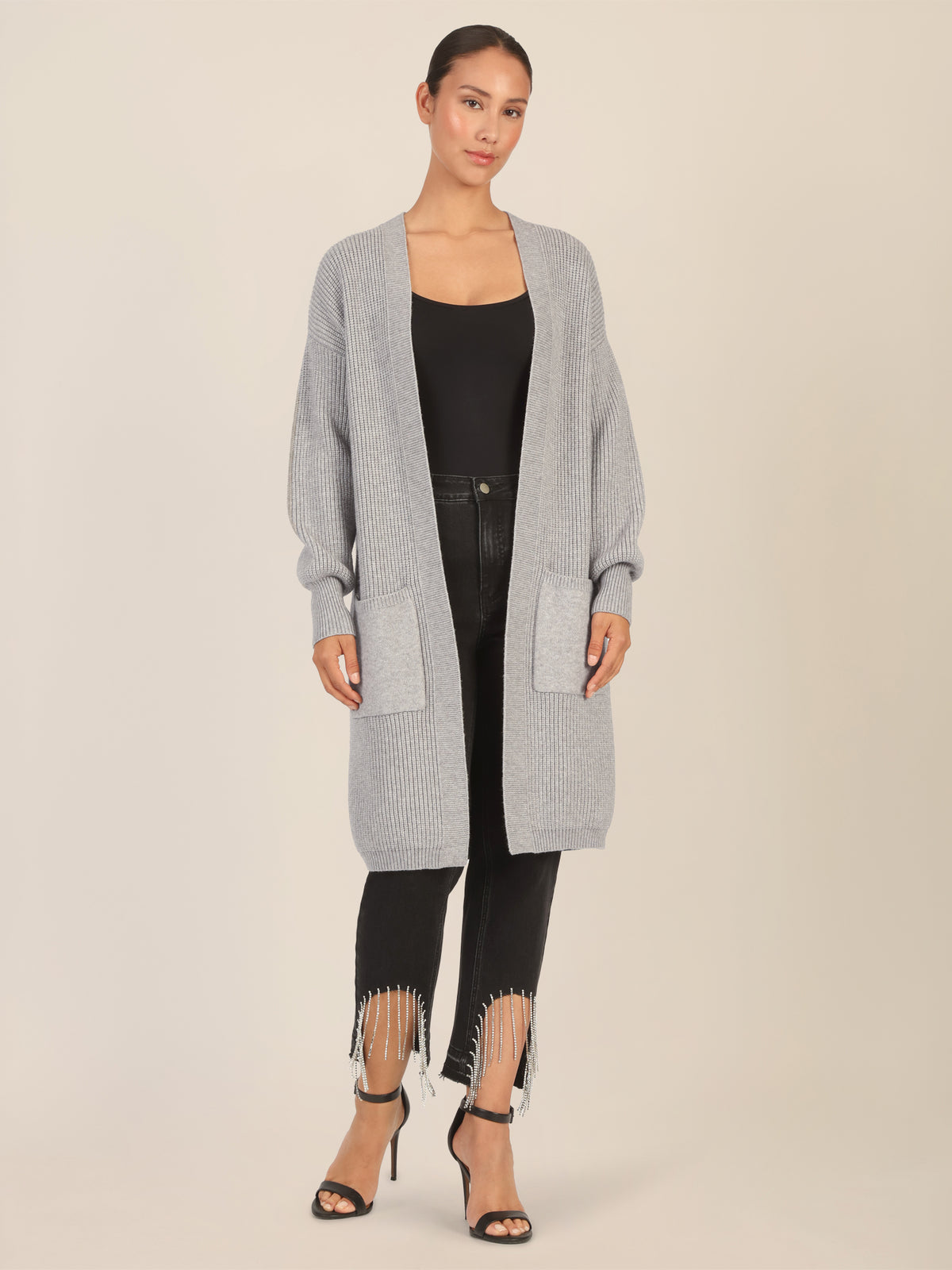 APART Lange Strickjacke mit aufgesetzten Taschen | graumeliert