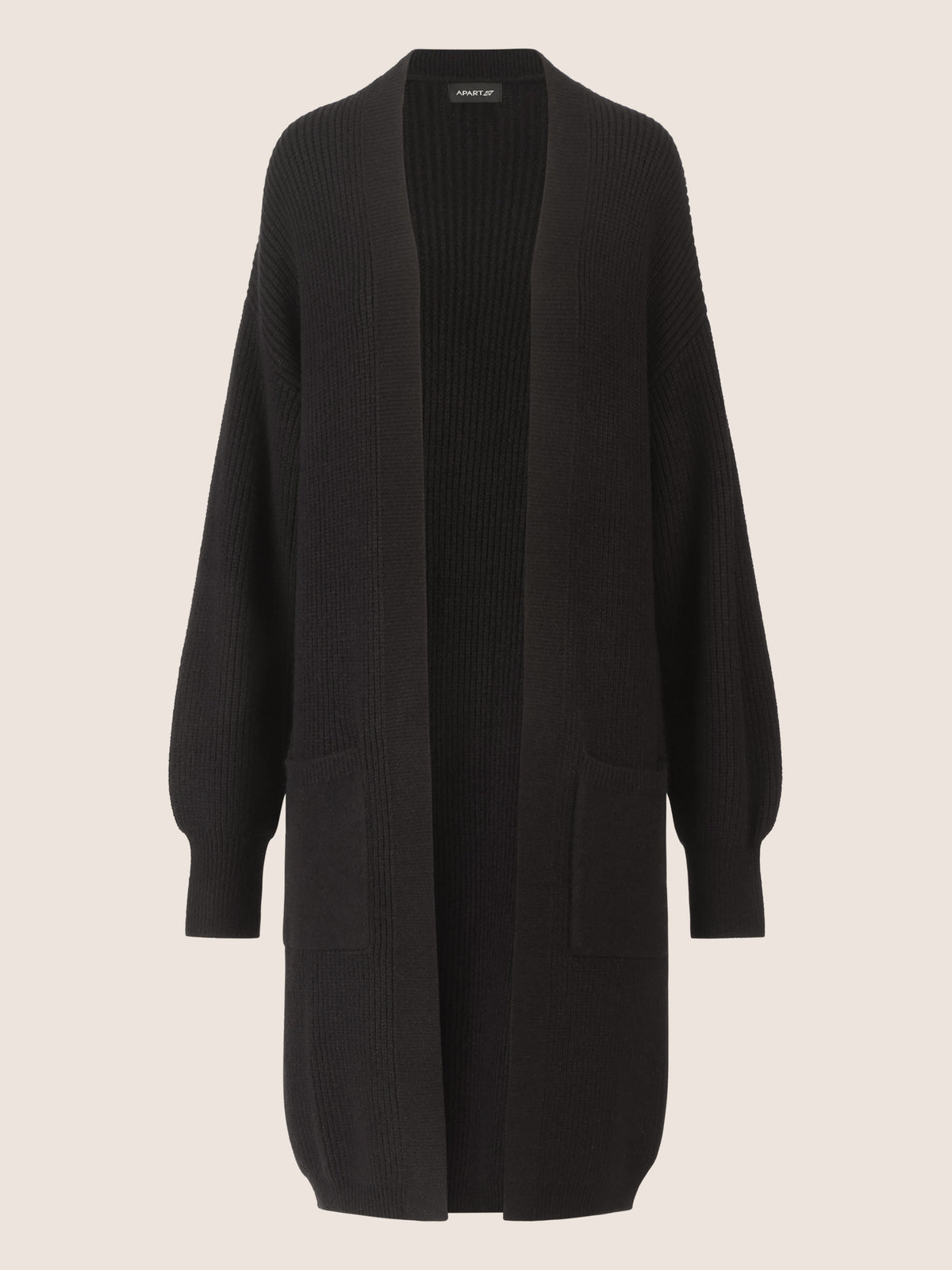 APART Lange Strickjacke mit aufgesetzten Taschen | schwarz
