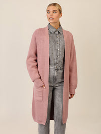 APART Lange Strickjacke mit aufgesetzten Taschen | mauve