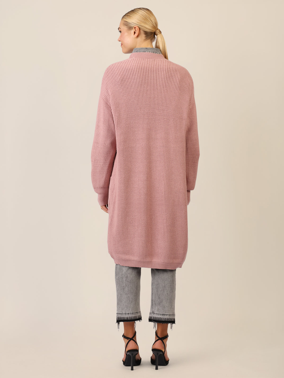APART Lange Strickjacke mit aufgesetzten Taschen | mauve