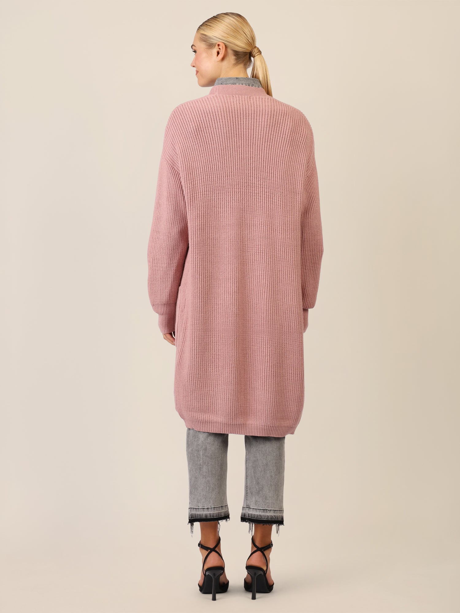 APART Lange Strickjacke mit aufgesetzten Taschen | mauve
